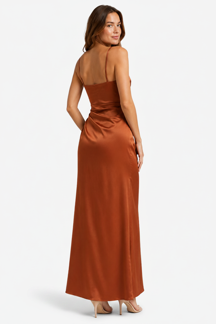 VALERIQUE | Femme Robe longue à fines bretelles coupe ajustée fente latérale style fluide