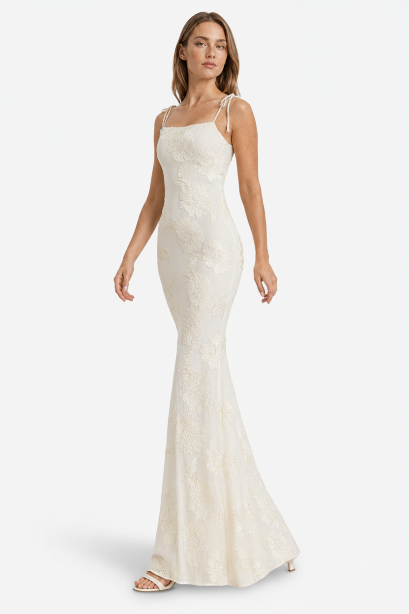 VALERIQUE | Robe Longue Ajustée à Fleurs en Coton Léger pour Femme – Bretelles à Nouer