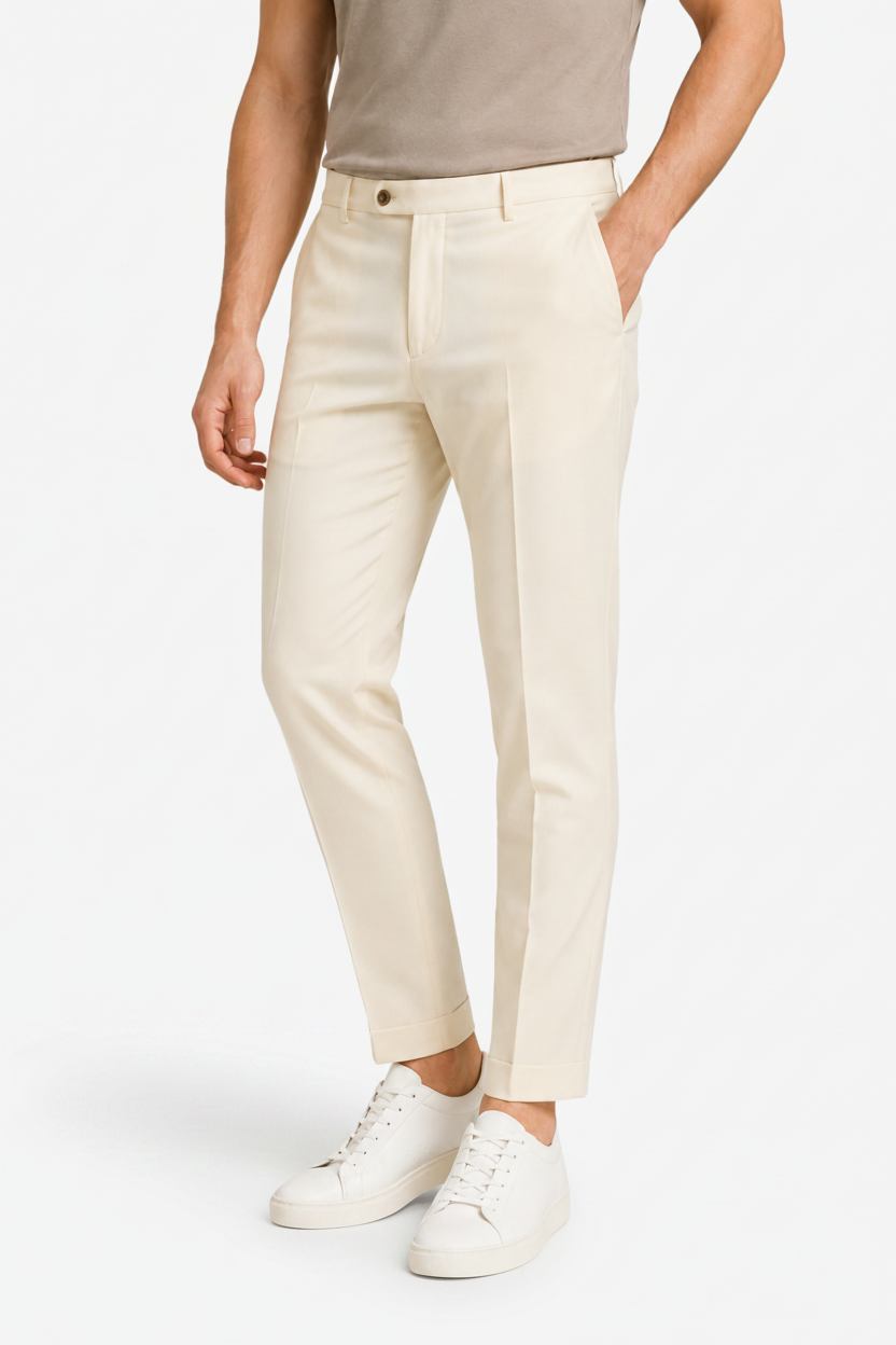 VALERIQUE | Pantalon Homme Coupe Slim en Mélange de Coton – Style Tailleur Moderne