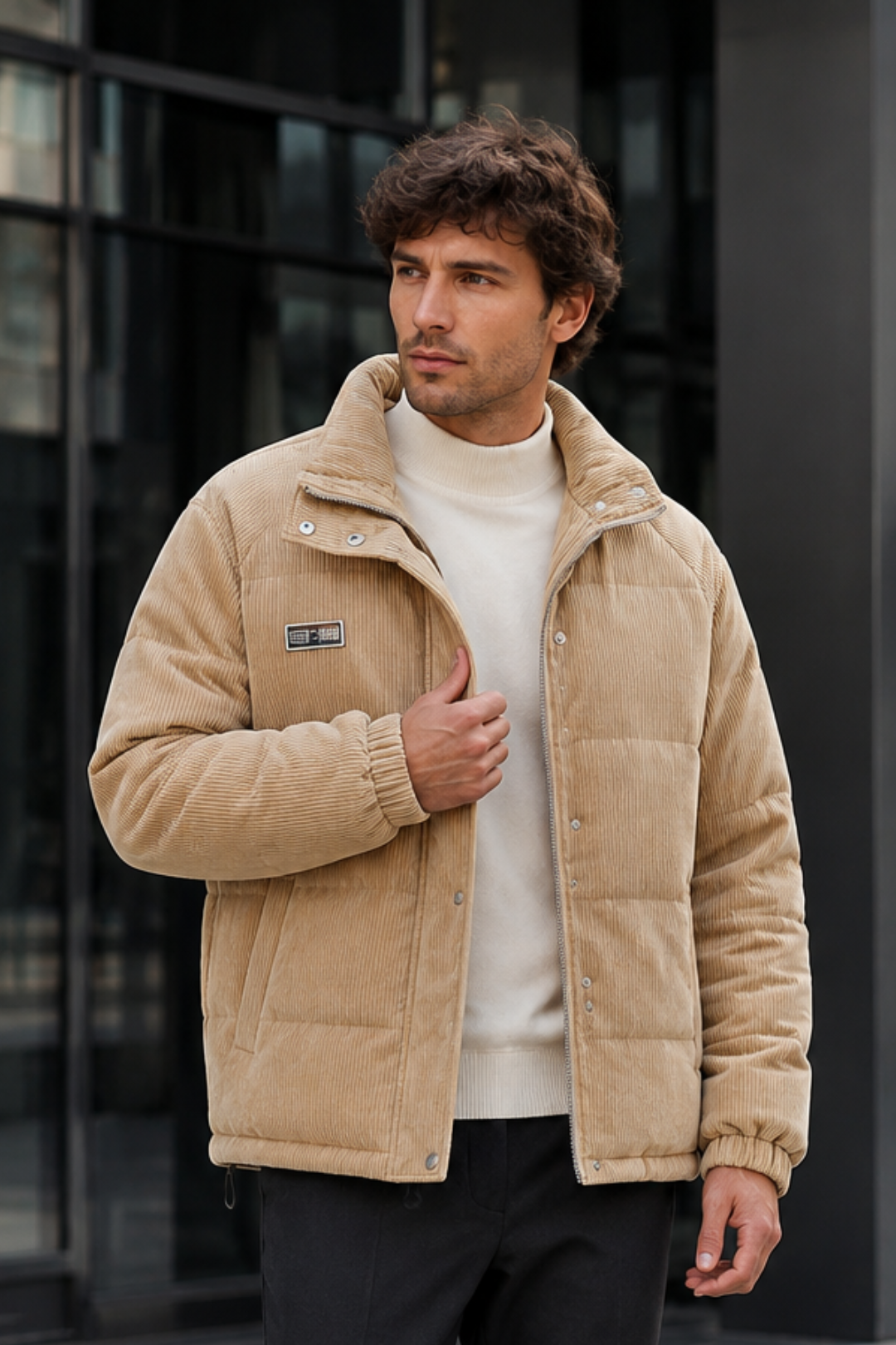 VALERIQUE | Doudoune pour Homme – Col Montant Velours Côtelé Design Décontracté