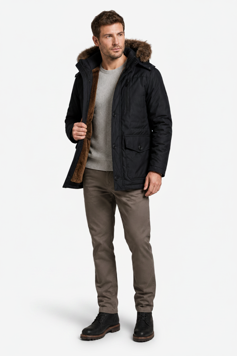 VALERIQUE | Veste d'Hiver à Capuche pour Homme – Bordure en Fausse Fourrure et Conception Isolante pour l'Extérieur