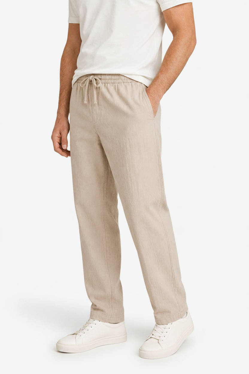 VALERIQUE | Homme pantalon droit en coton à taille élastiquée avec cordon longueur cheville