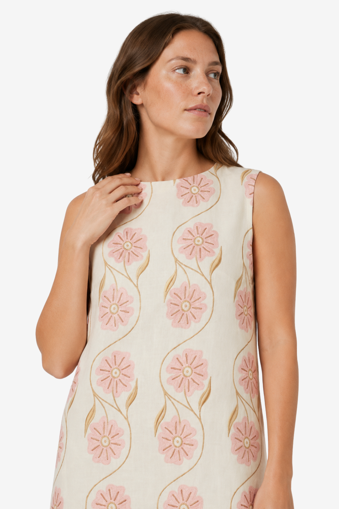 VALERIQUE | Robe Brodée Fleurie pour Femme - Crème et Rose