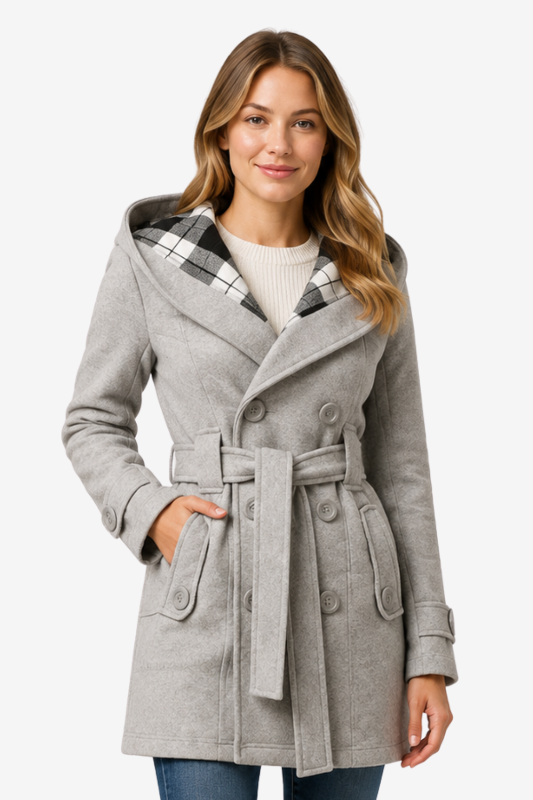 VALERIQUE | Trench à Capuche pour Femme – Double Boutonnage Design Ceinturé