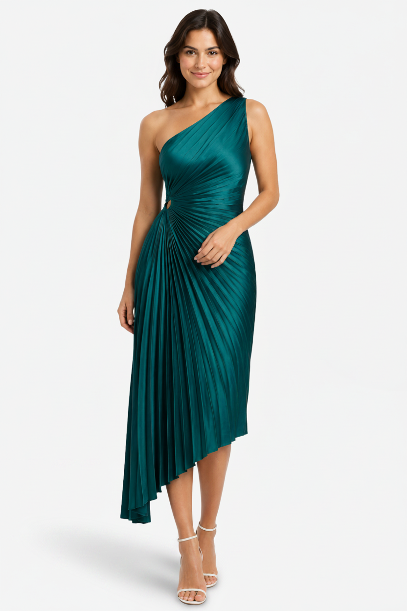 VALERIQUE | Robe Midi Plissée Asymétrique en Coton Léger pour Femme – Une Épaule