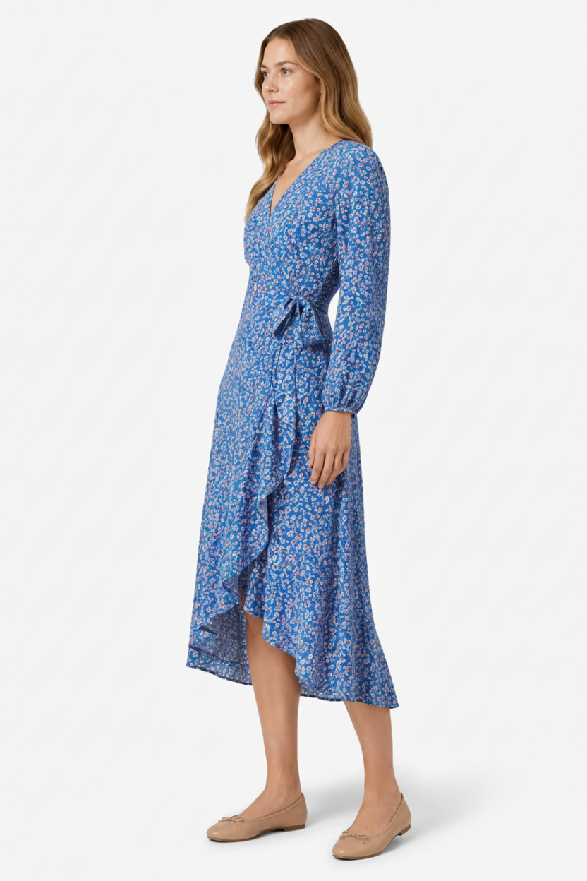 VALERIQUE | Femme Robe Formelle Cache-Cœur en, Manches Longues Bouffantes, Col en V Profond