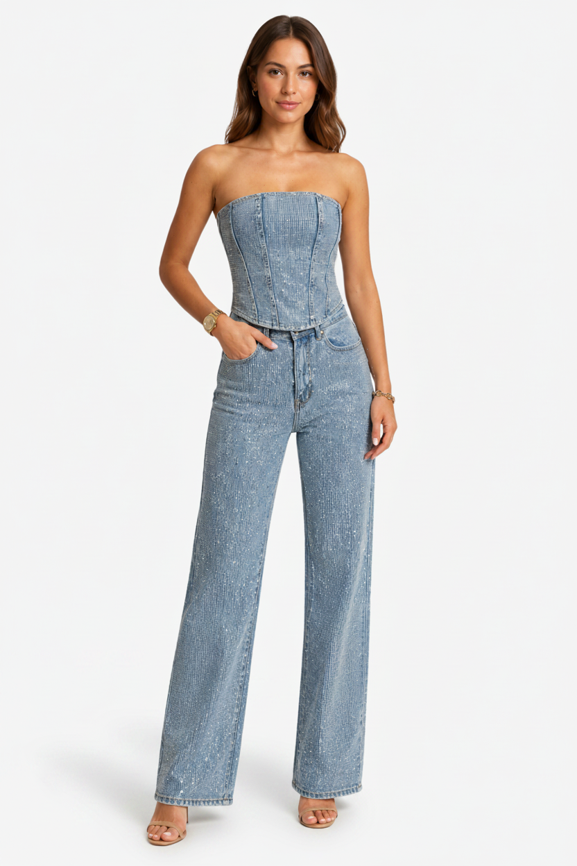 VALERIQUE | Ensemble Bustier et Pantalon en Coton Léger pour Femme – Coupe Ajustée