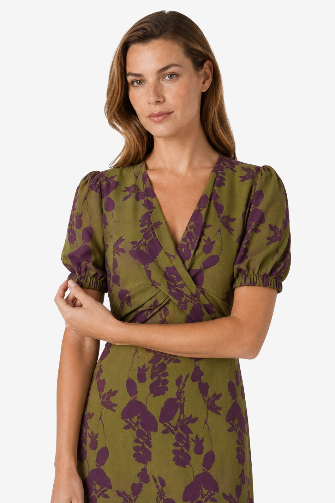 VALERIQUE | Femme Robe midi imprimé coupe ajustée col croisé manches courtes style décontracté