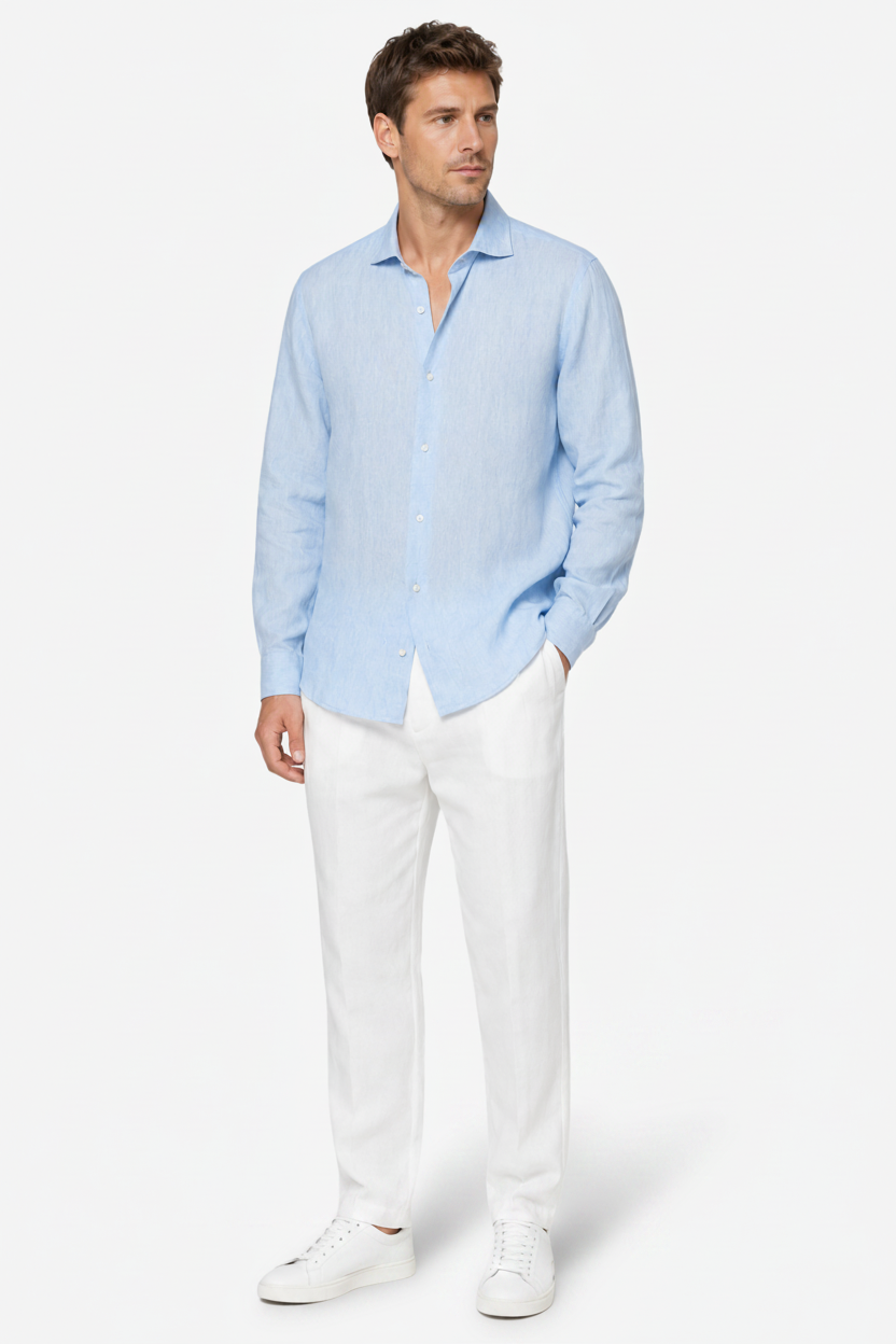 VALERIQUE | Homme chemise en lin respirante à manches longues, coupe ajustée élégante et style décontracté