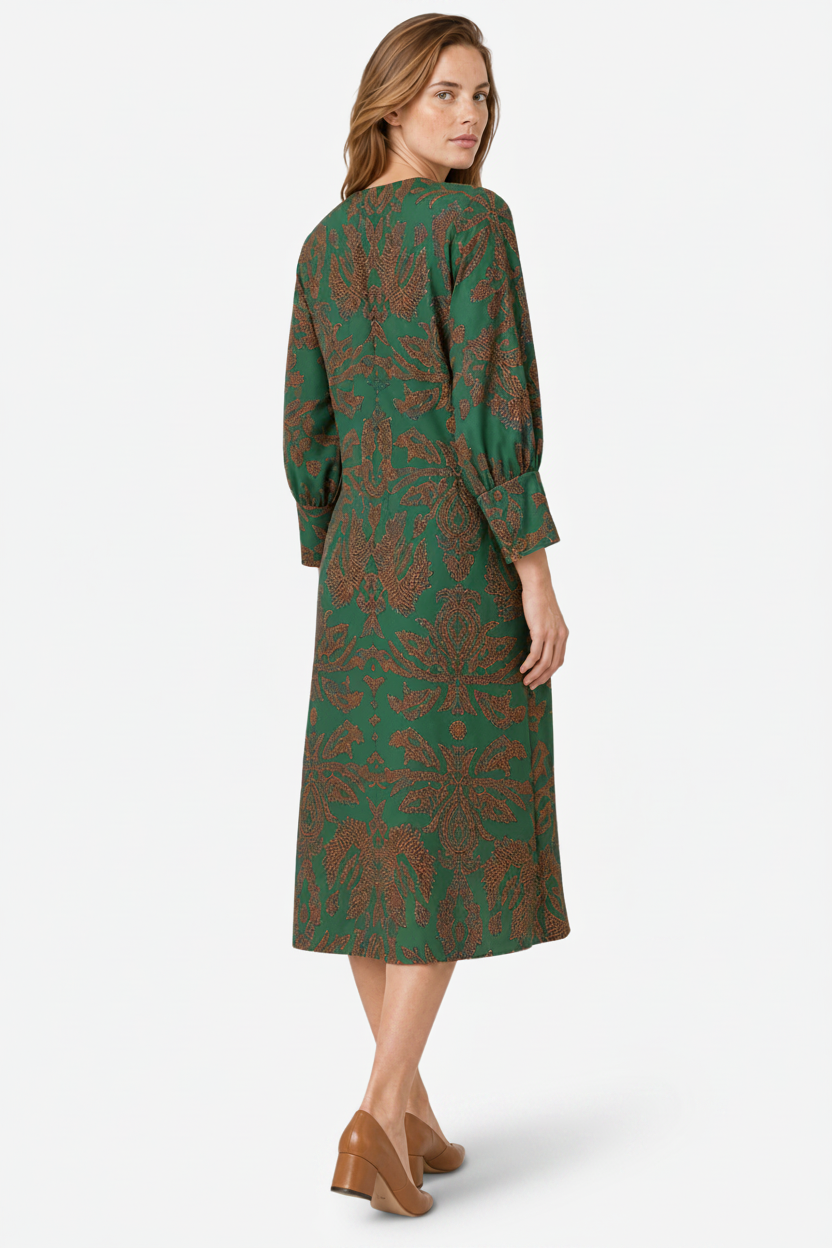VALERIQUE | Robe Midi Portefeuille en Coton Léger à Imprimé Feuilles pour Femme – Col V