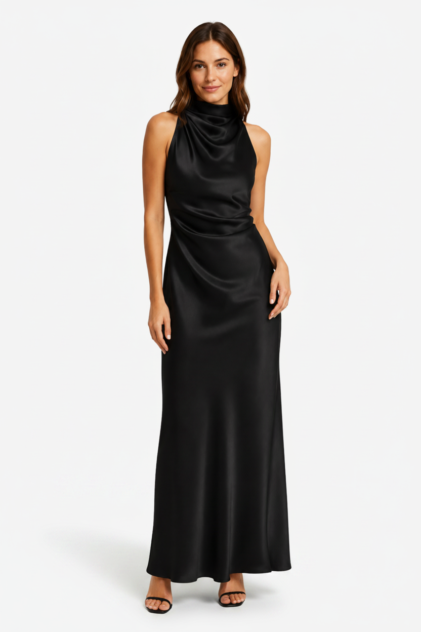 VALERIQUE | Robe Midi Satinée Type Slip pour Femme – Élégance Fluide