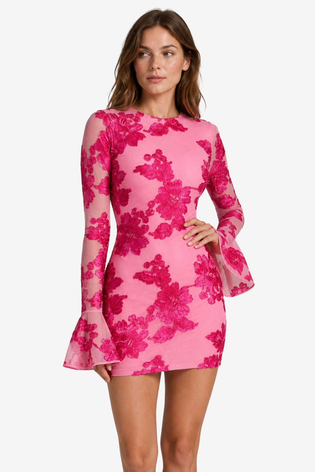 VALERIQUE | Robe Courte Ajustée en Dentelle pour Femme – Manches Évasées