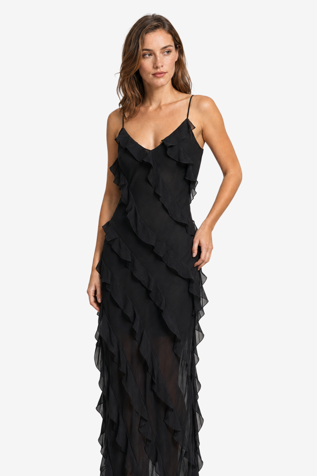 VALERIQUE | Robe Longue à Volants en Coton Léger pour Femme – Bretelles Fines
