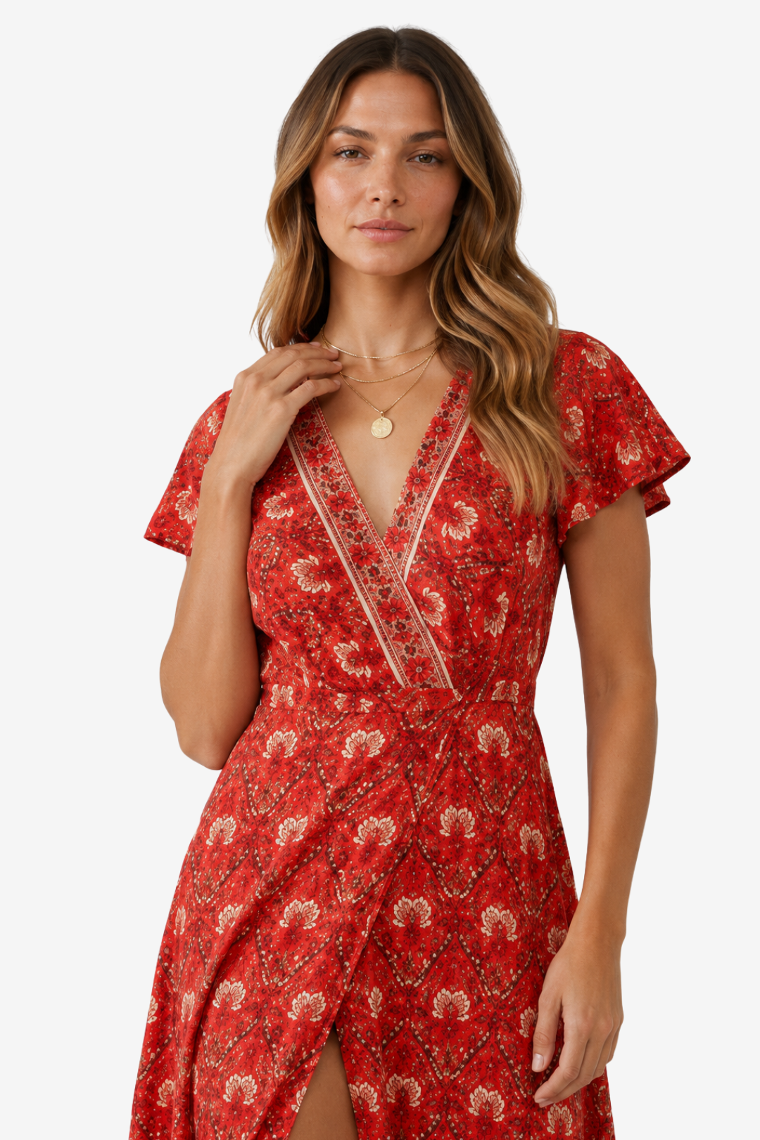 VALERIQUE | Robe Bohème Col V pour Femme – Manches Courtes et Fente