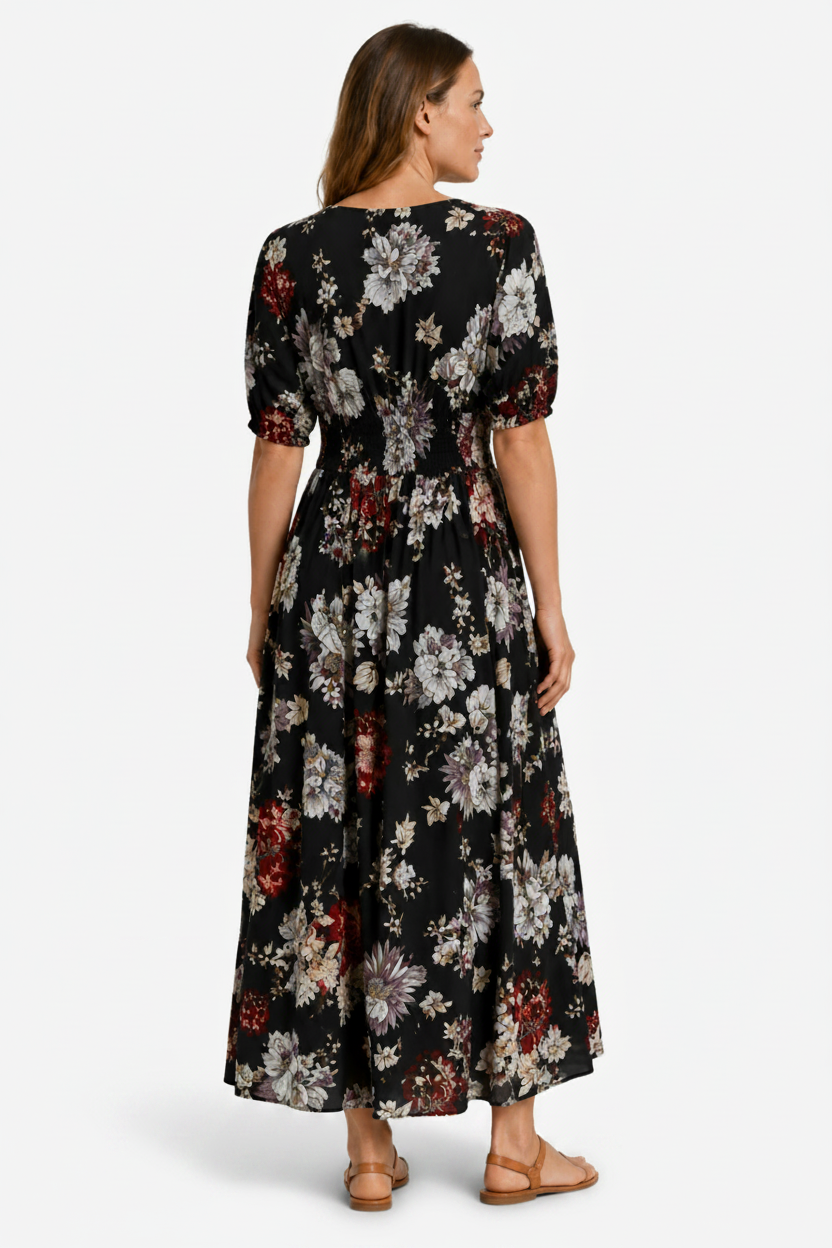 VALERIQUE | Robe Maxi Fleurie pour Femme – Col V