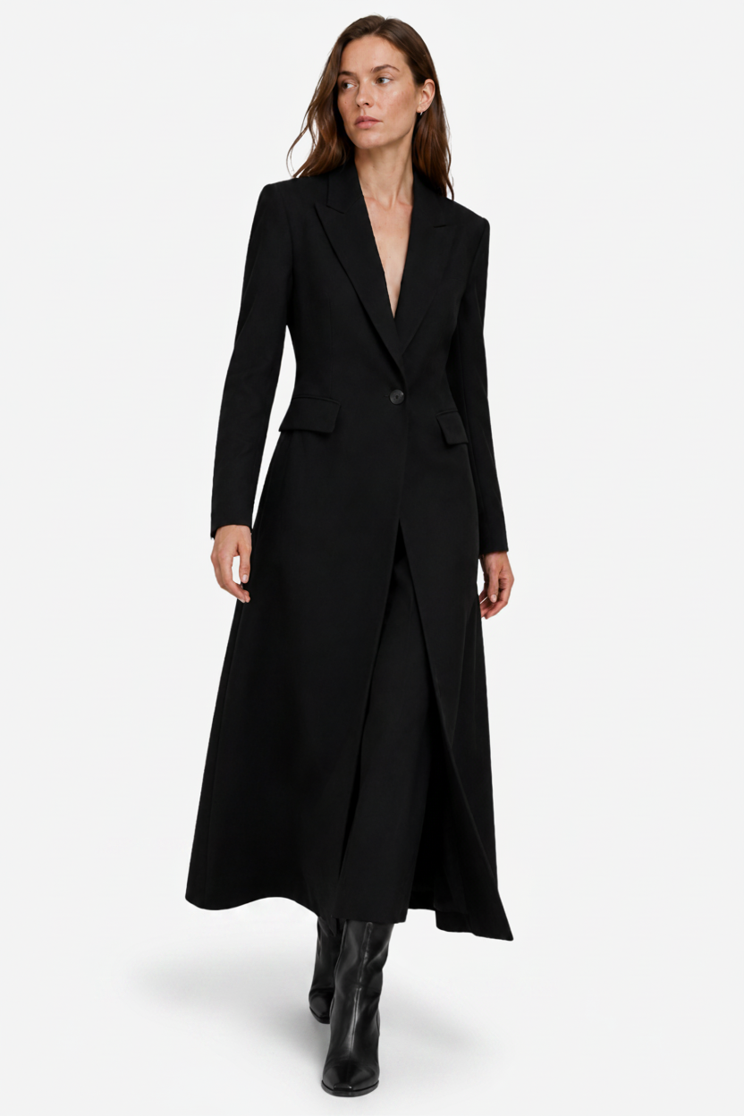 VALERIQUE | Manteau Long pour Femme – Revers Ajustés Fermeture à Bouton Unique
