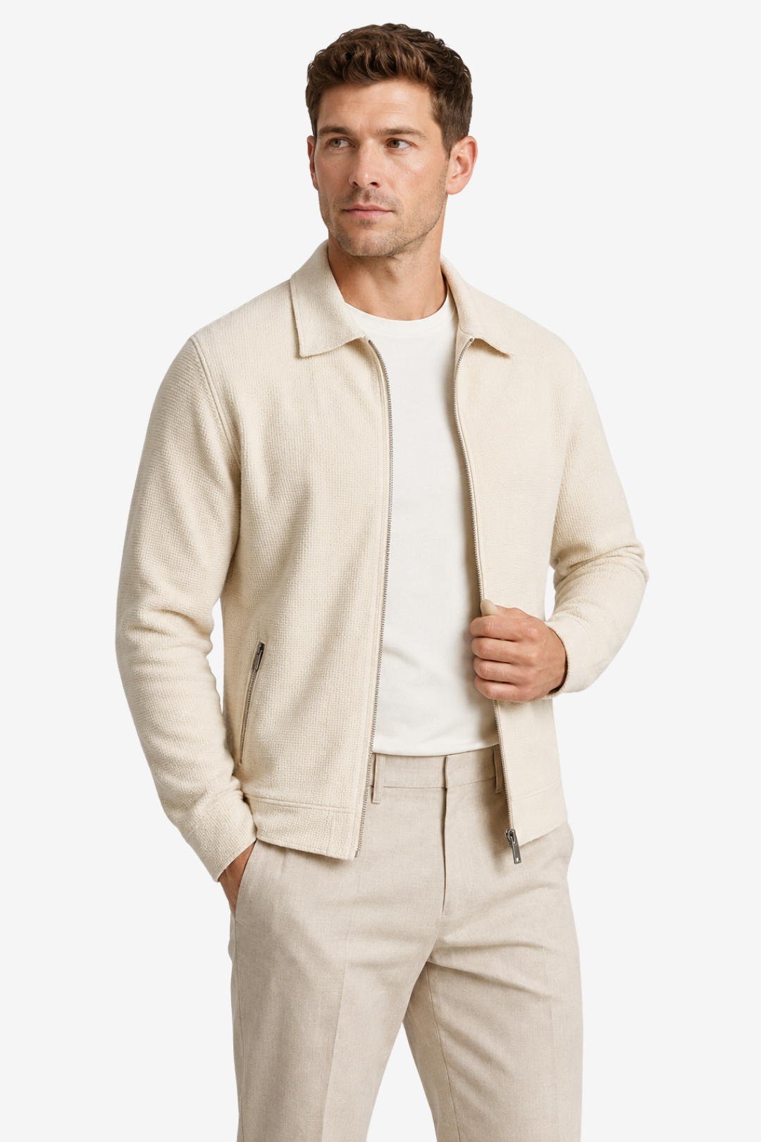 VALERIQUE | Homme Veste zippée texturée coupe ajustée col chemise style minimaliste