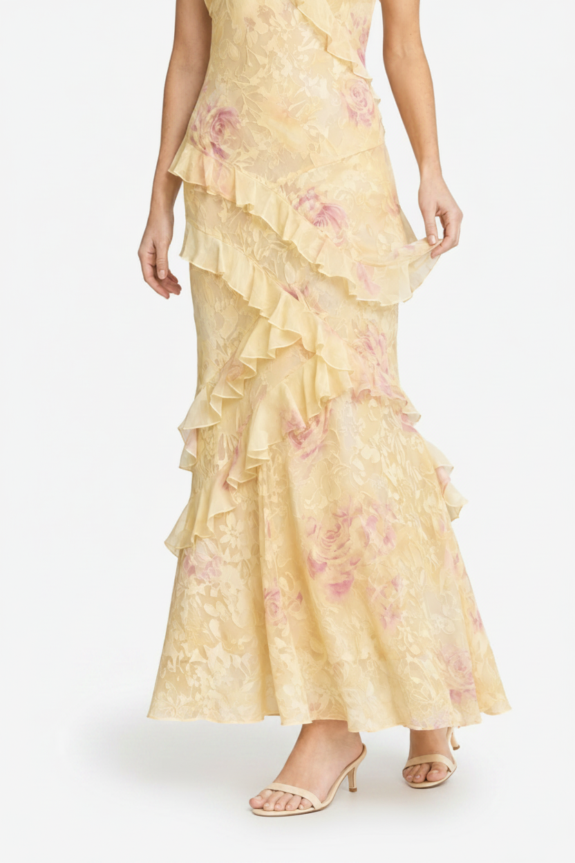 VALERIQUE | Robe Longue en Coton Léger à Volants pour Femme – Bretelles Fines