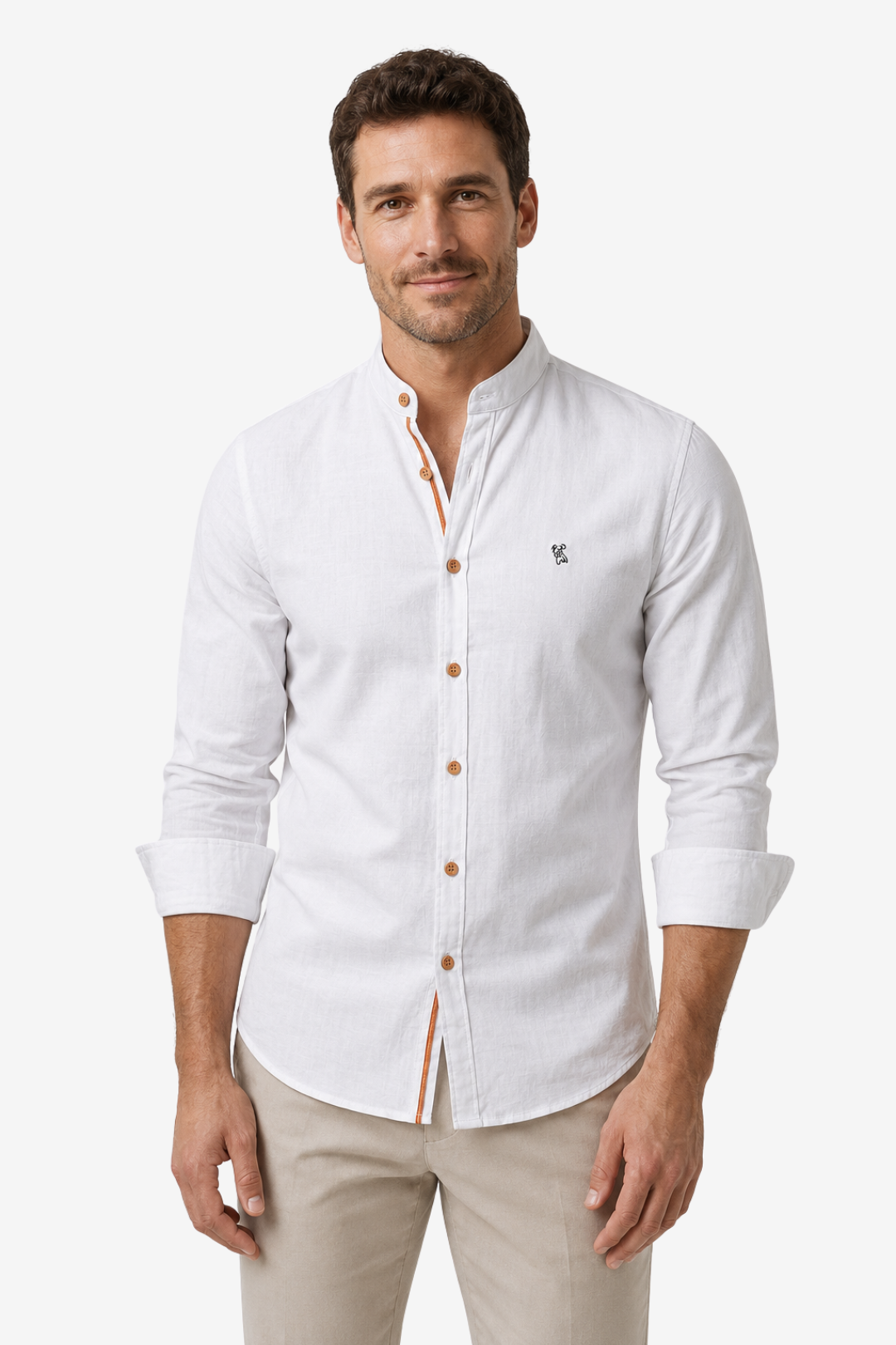 VALERIQUE | Homme Chemise en coton coupe ajustée manches longues col officier style décontracté