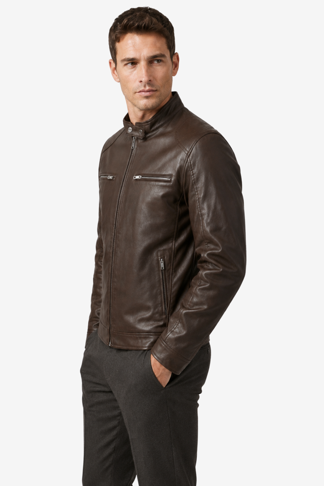 VALERIQUE | Homme Veste en cuir coupe ajustée col montant style moderne