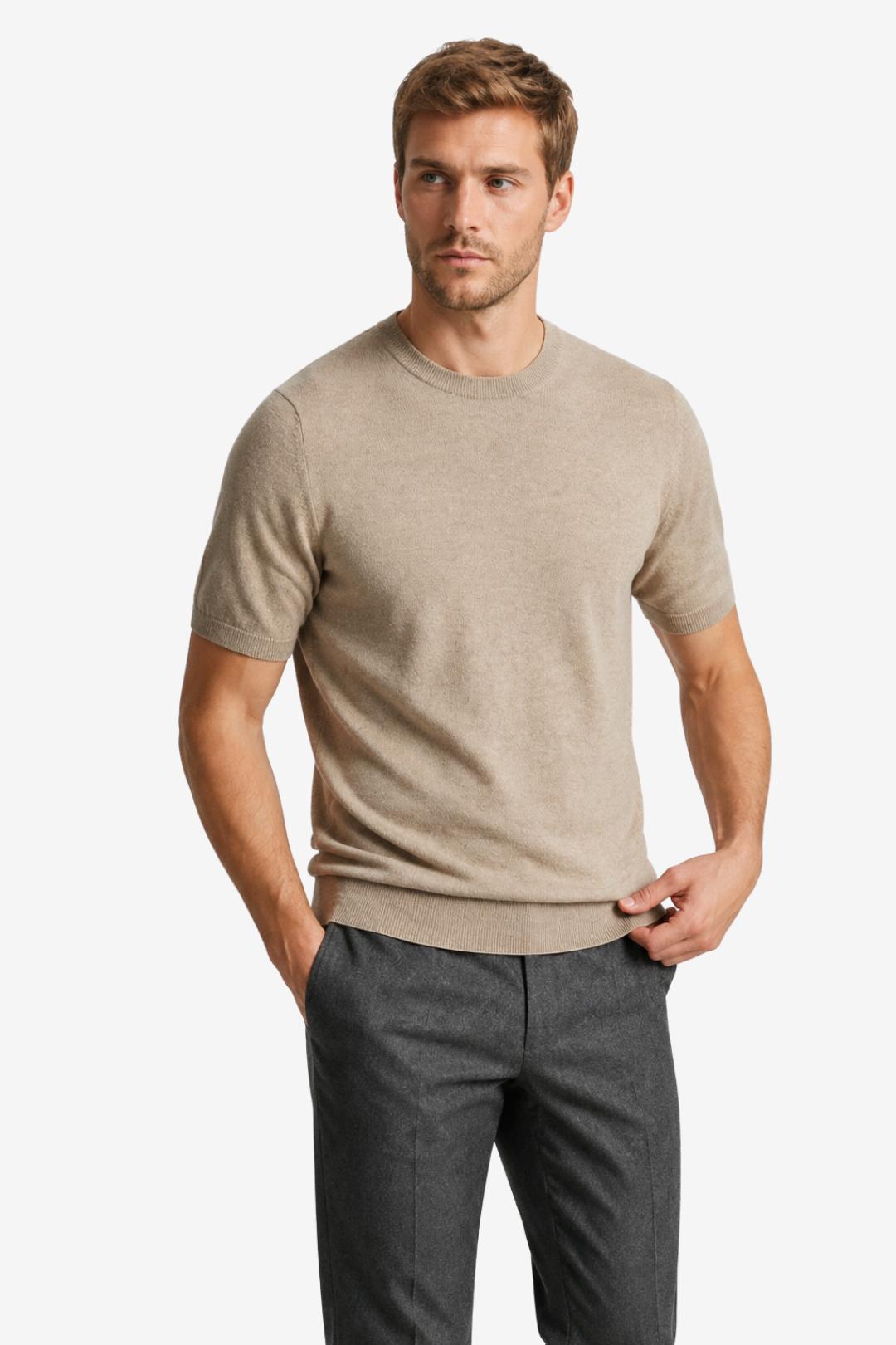 VALERIQUE | Homme T-shirt maille fine coupe ajustée col rond style minimaliste