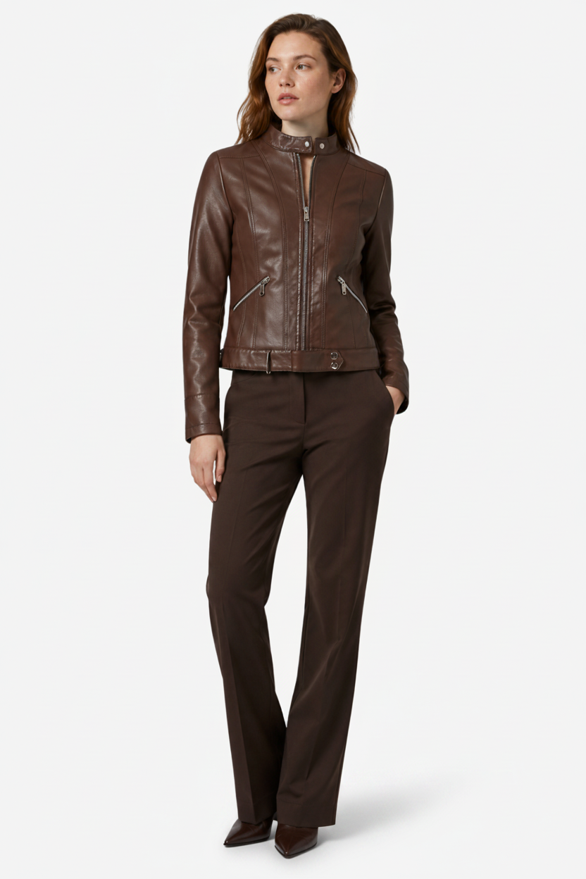 VALERIQUE | Veste en Cuir Femme - Café et Noir