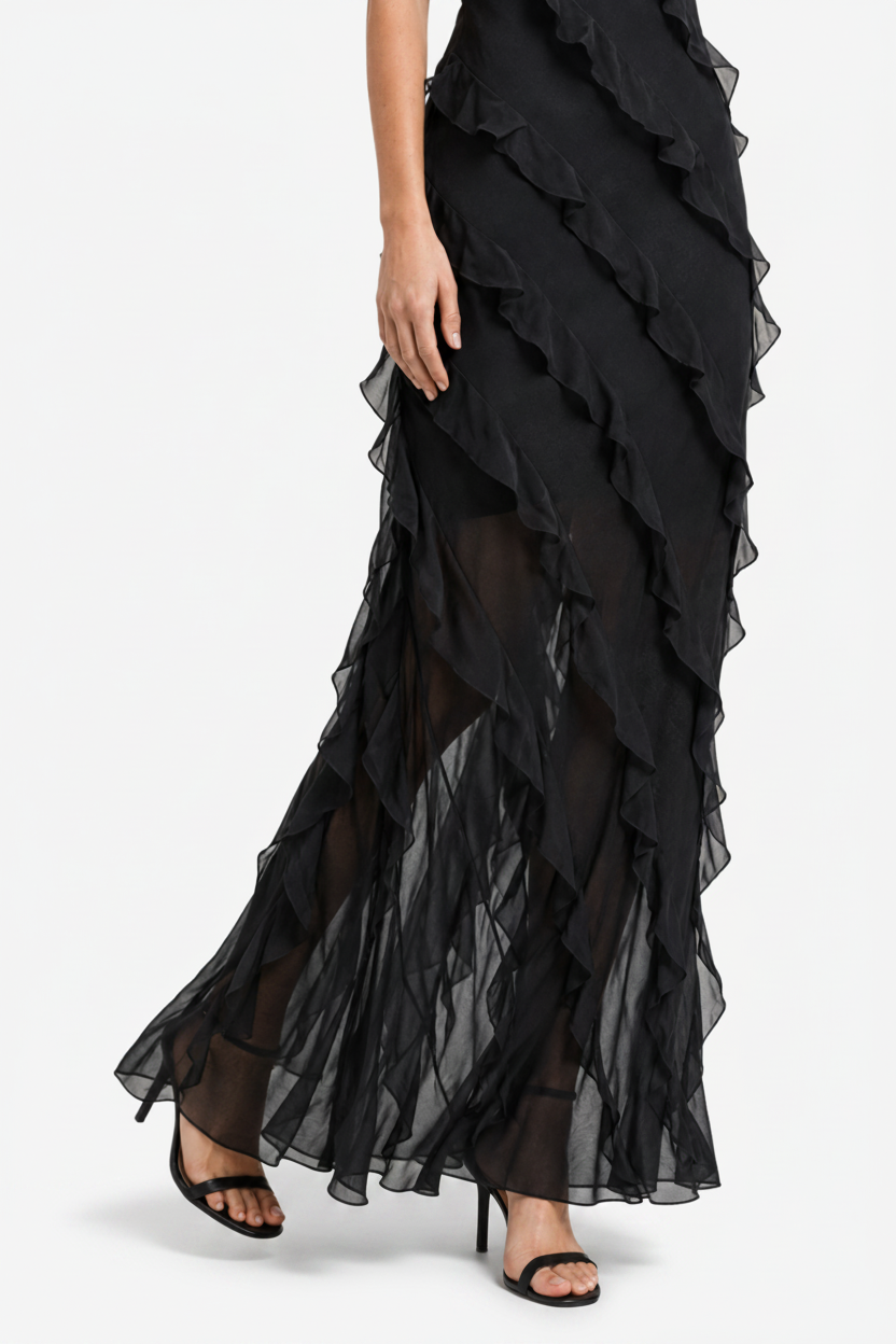 VALERIQUE | Robe Longue à Volants en Coton Léger pour Femme – Bretelles Fines