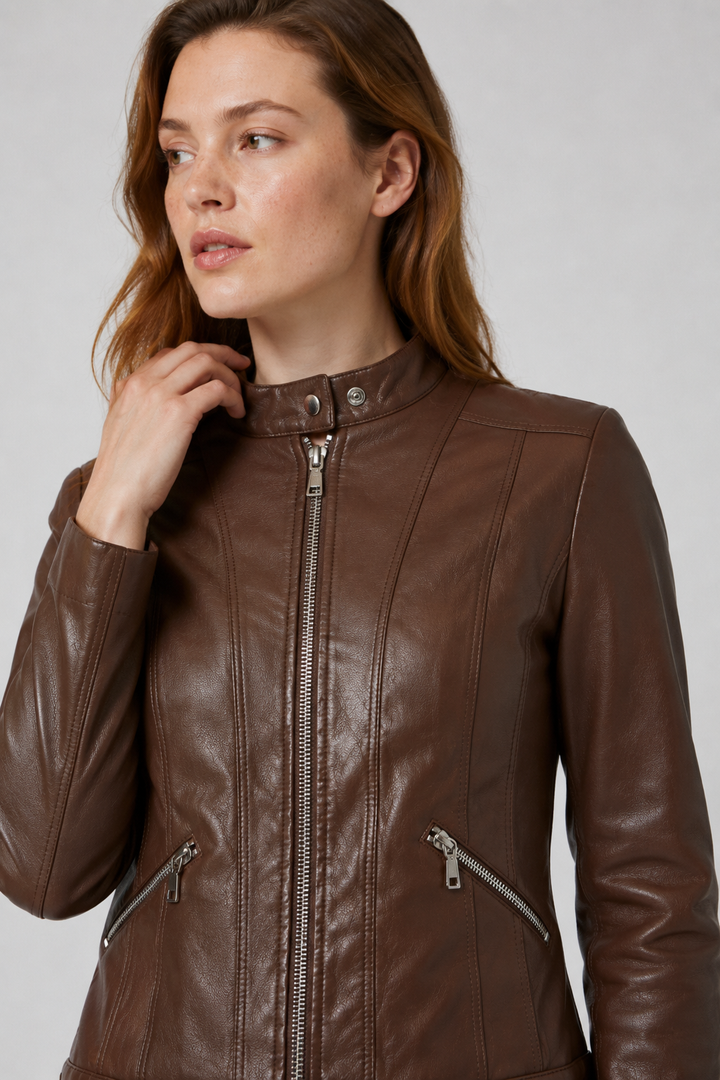 VALERIQUE | Veste en Cuir Femme - Café et Noir