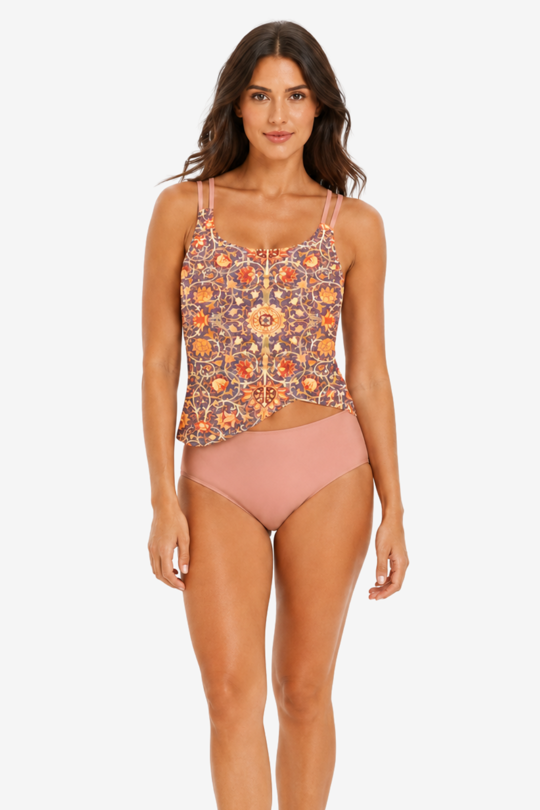 VALERIQUE | Ensemble Tankini Femme Asymétrique – Haut Imprimé Gainant avec Bas Taille Haute