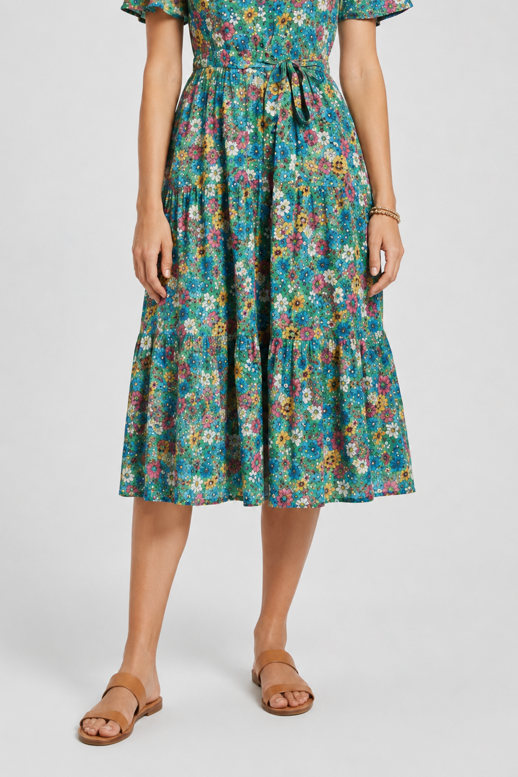 VALERIQUE | Robe Midi Fleurie pour Femme – Manches Courtes et Boutonnée