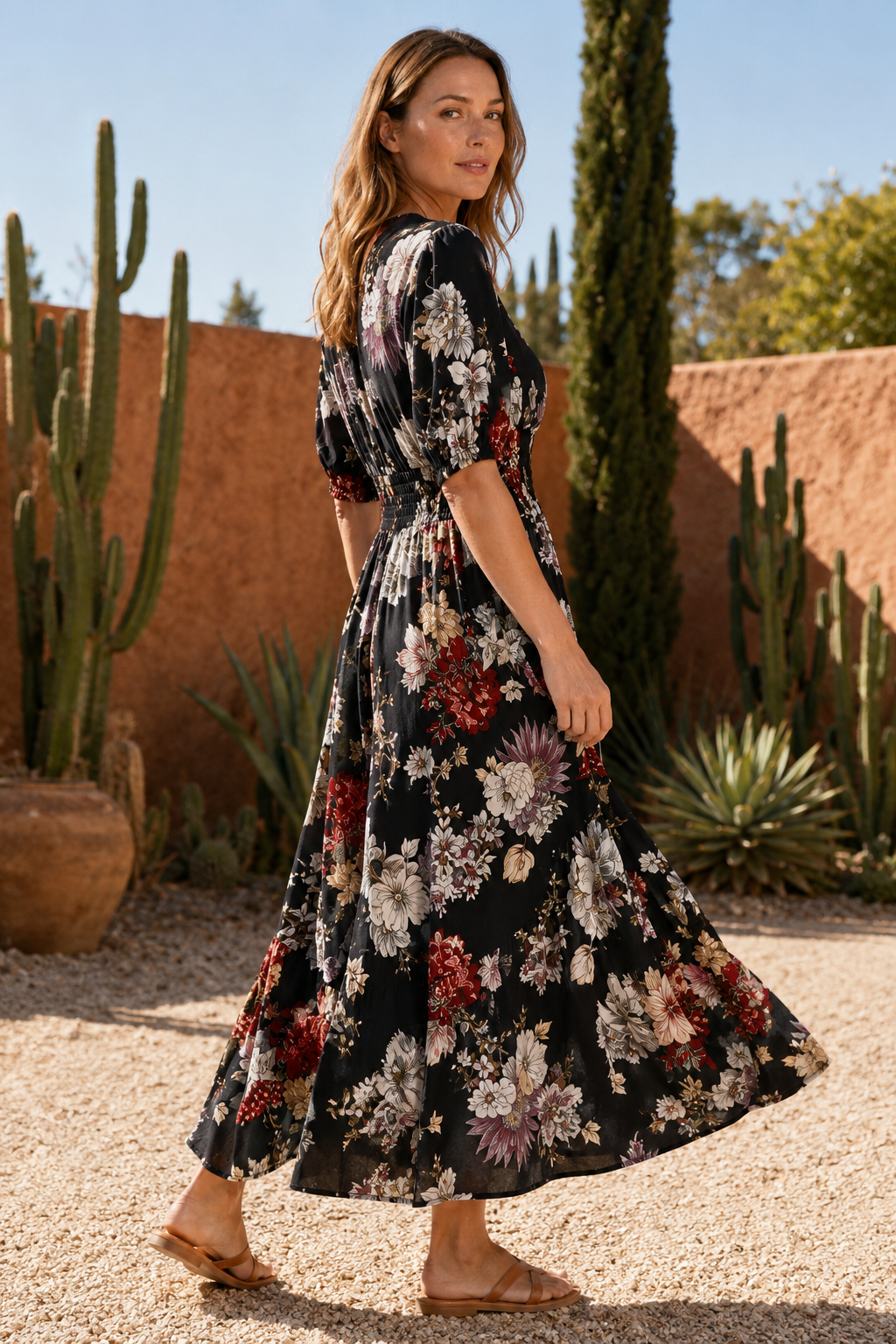 VALERIQUE | Robe Maxi Fleurie pour Femme – Col V