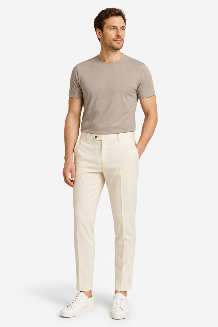 VALERIQUE | Pantalon Homme Coupe Slim en Mélange de Coton – Style Tailleur Moderne