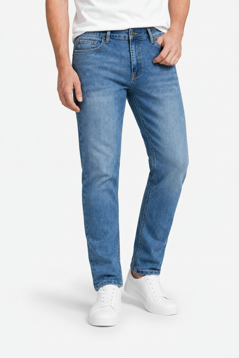 VALERIQUE | Jean Droit Taille Haute en Denim Bleu Clair pour homme – Coupe Classique
