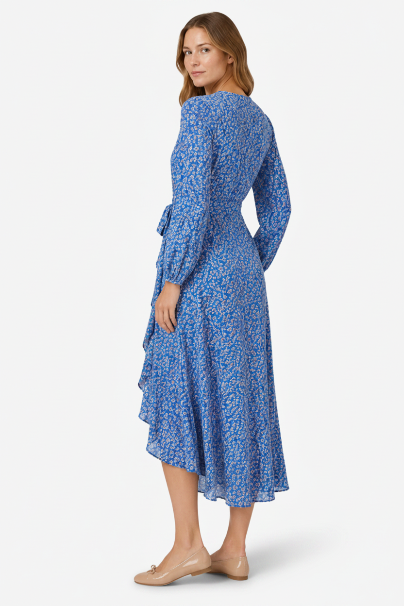 VALERIQUE | Femme Robe Formelle Cache-Cœur en, Manches Longues Bouffantes, Col en V Profond