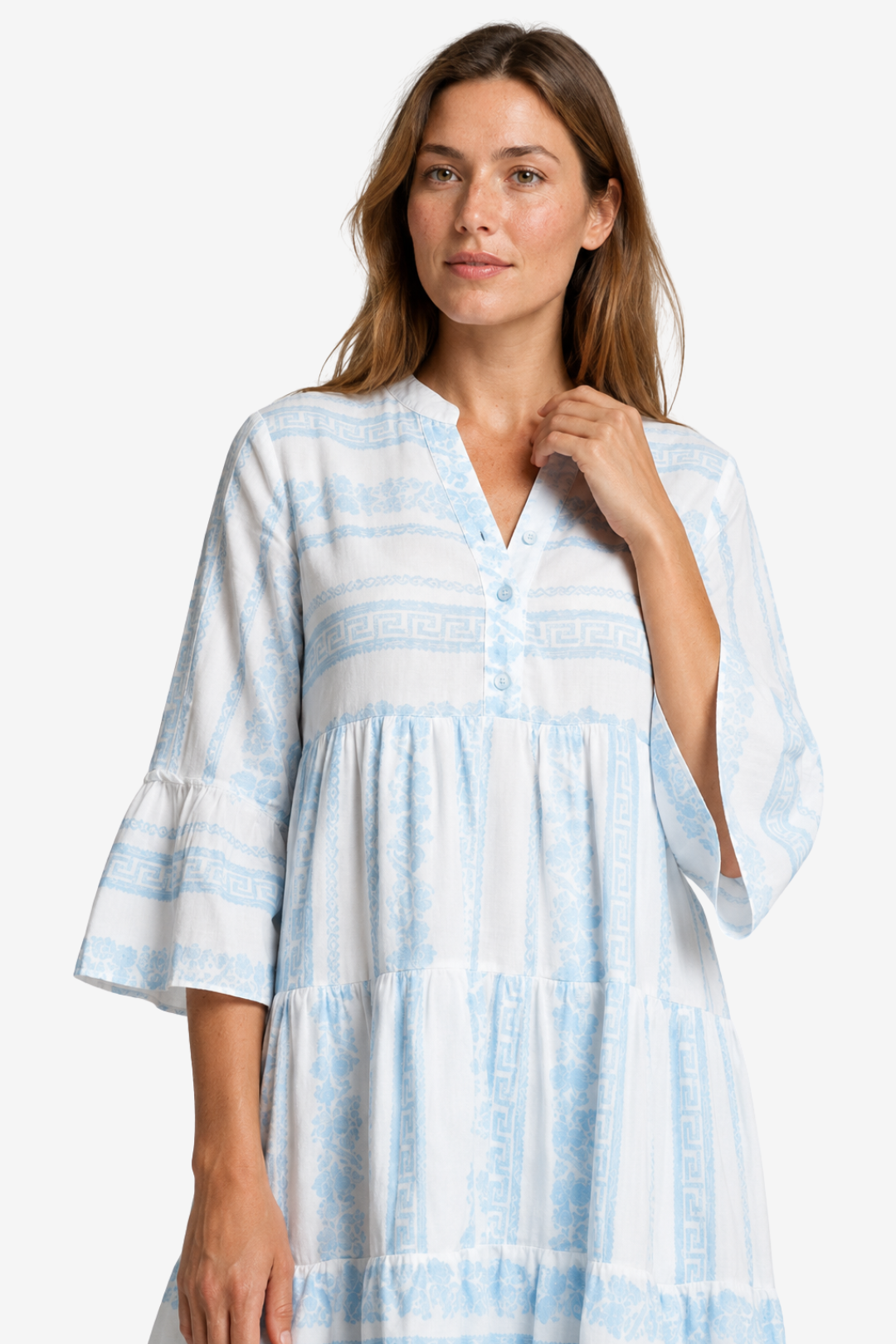 VALERIQUE | Robe Midi Ample pour Femme – Col V et Boutonnée