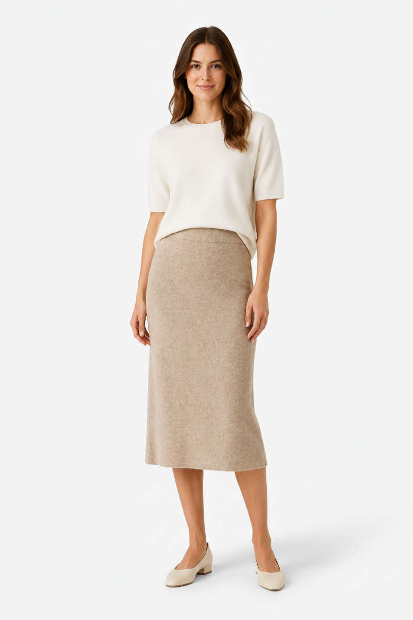 VALERIQUE | Jupe Midi Laine Coupe A à Fente pour Femme – Élégance Sculptée d’Hiver