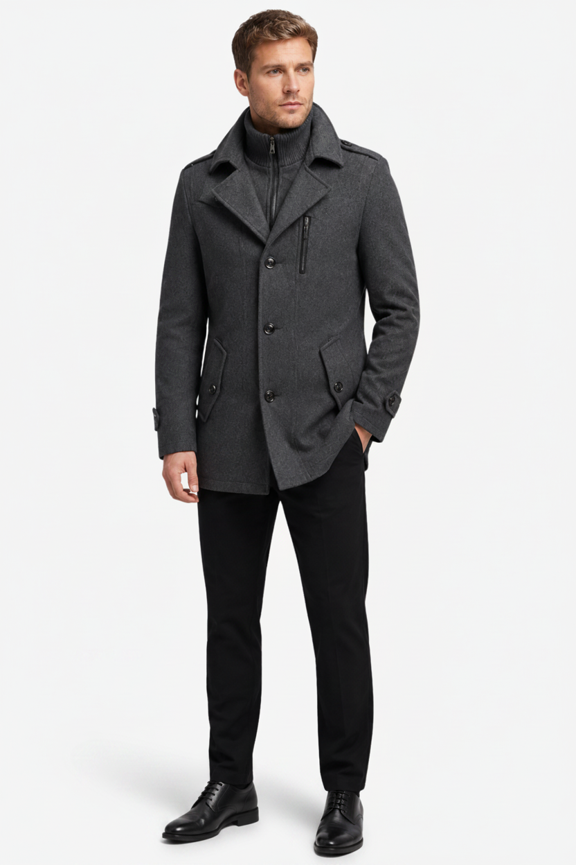 VALERIQUE | Manteau Deux Pièces pour Homme – Col Haut Superposé Design Ajusté