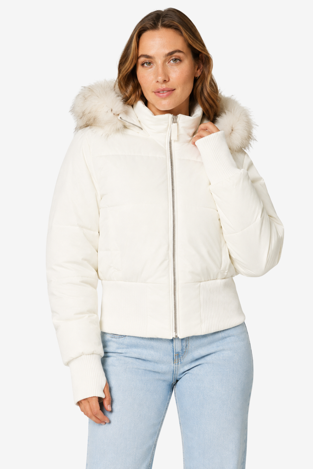 VALERIQUE | Doudoune pour Femme – Capuche en Fausse Fourrure Finitions Côtelées Fermeture Zippée