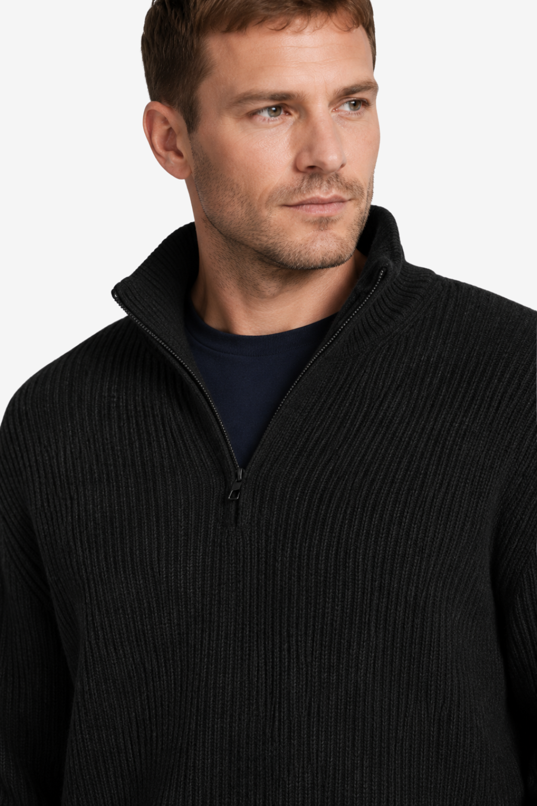 VALERIQUE | Pull Col Zippé pour Homme – Maille Côtelée Col Montant Manches Longues