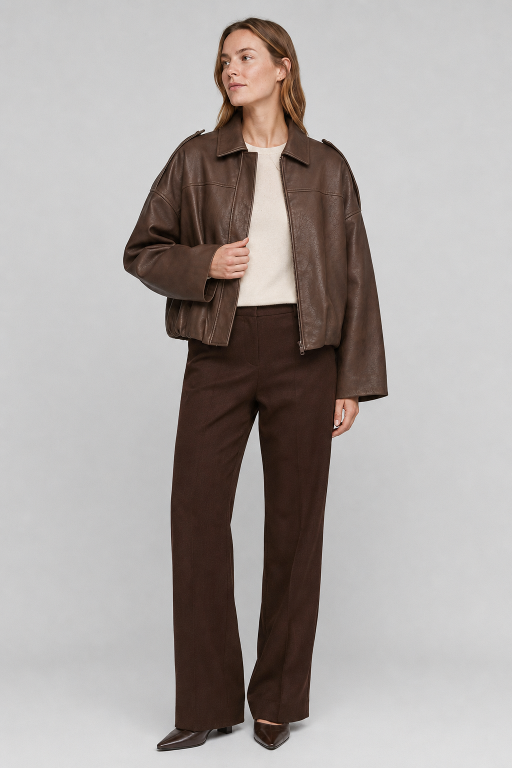 VALERIQUE | Veste Oversized en Cuir Femme - Café, Beige et Noir