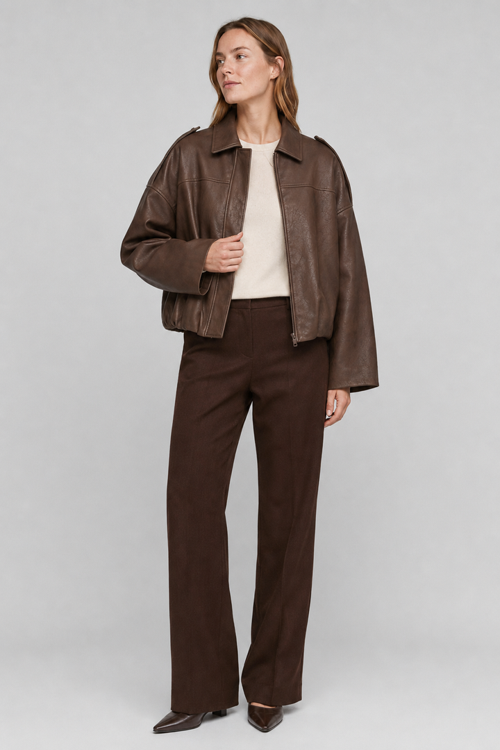 VALERIQUE | Veste Oversized en Cuir Femme - Café, Beige et Noir