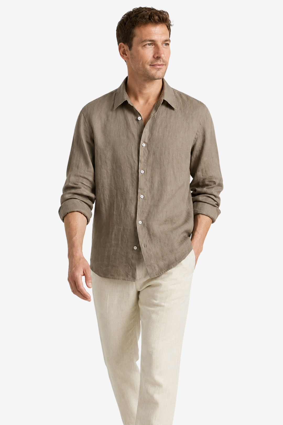 VALERIQUE | Homme Chemise en lin coupe ajustée manches longues décontracté