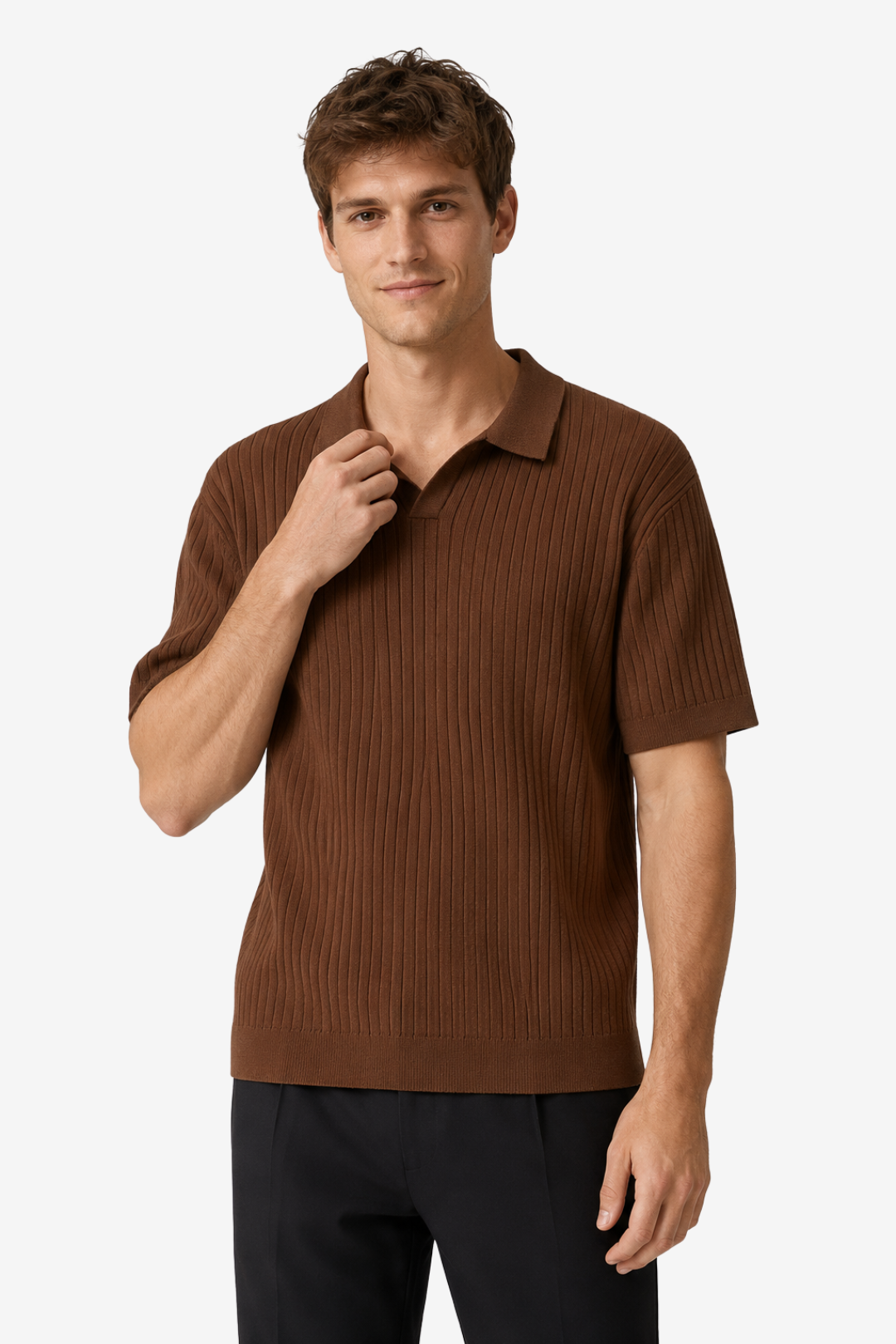 VALERIQUE | Polo en Maille Fine Côtelée en Coton pour Homme – Col Ouvert Décontracté