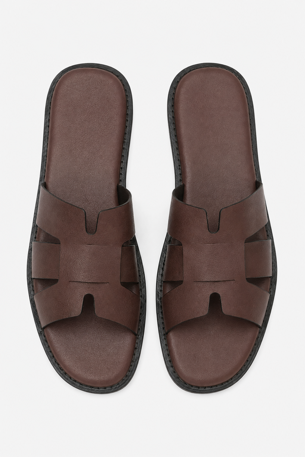 VALERIQUE | Sandales plates marron à enfiler en similicuir