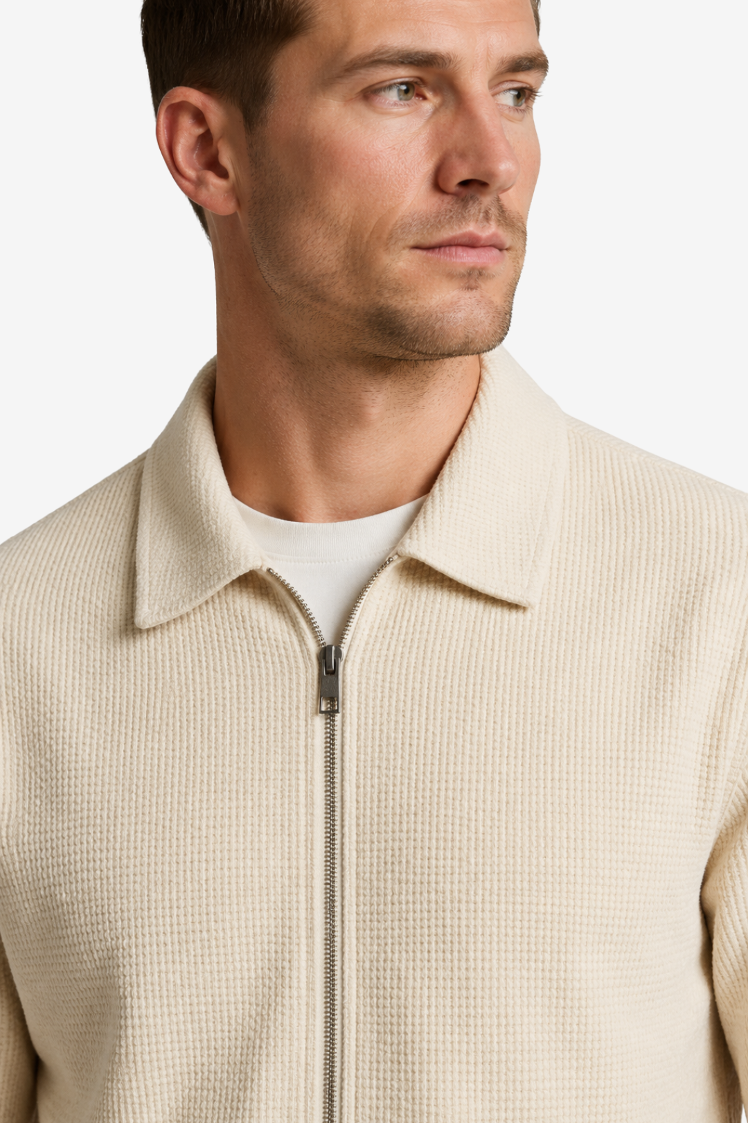 VALERIQUE | Homme Veste zippée texturée coupe ajustée col chemise style minimaliste