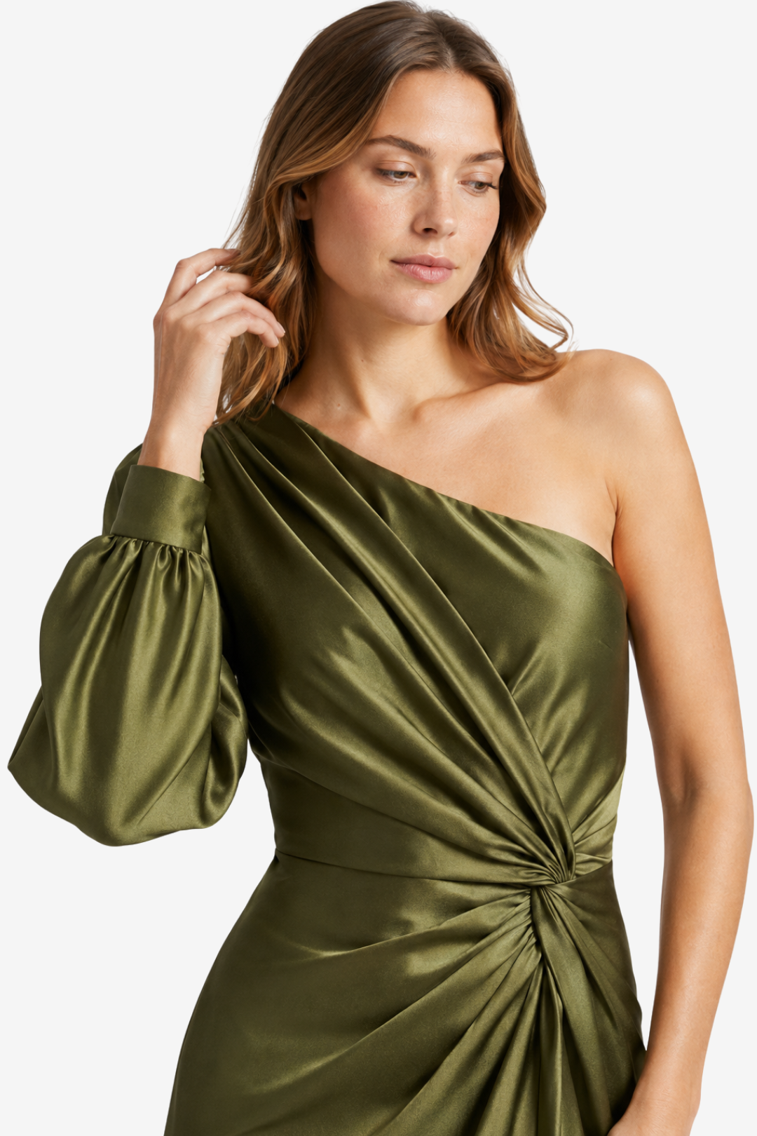 VALERIQUE | Femme Robe longue asymétrique manche longue coupe ajustée détail drapé style fluide