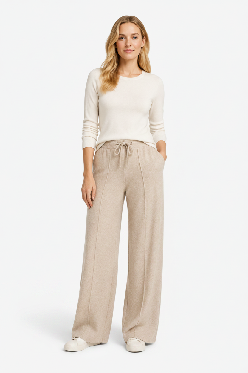 VALERIQUE | Pantalon Large en Laine Pure pour Femme – Élégance Décontractée