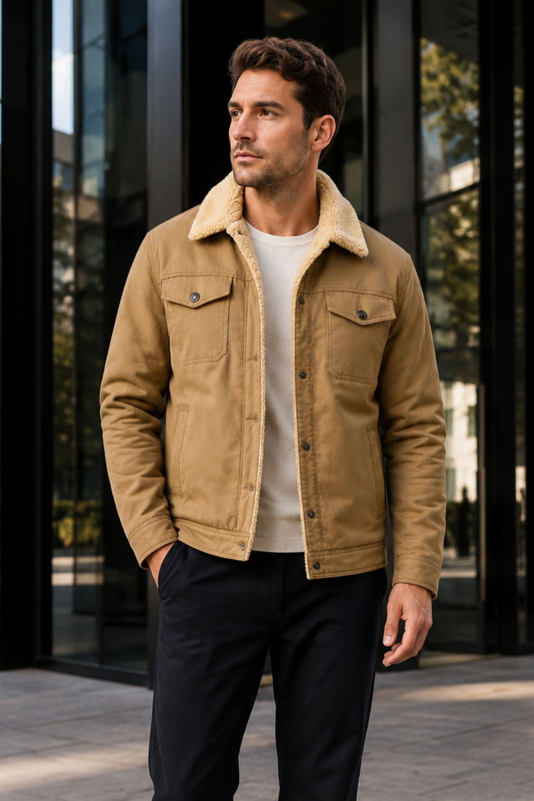 VALERIQUE | Veste Vintage pour Homme – Doublure Sherpa Fermeture Boutonnée Design Utilitaire