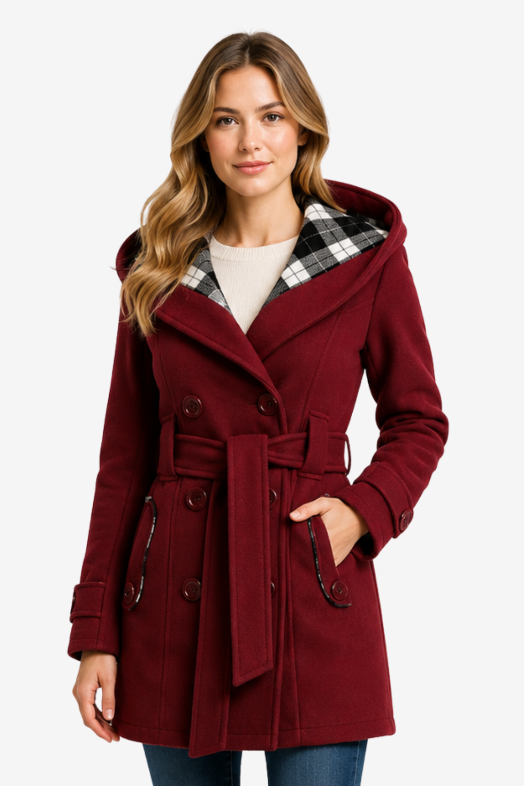 VALERIQUE | Trench à Capuche pour Femme – Double Boutonnage Design Ceinturé