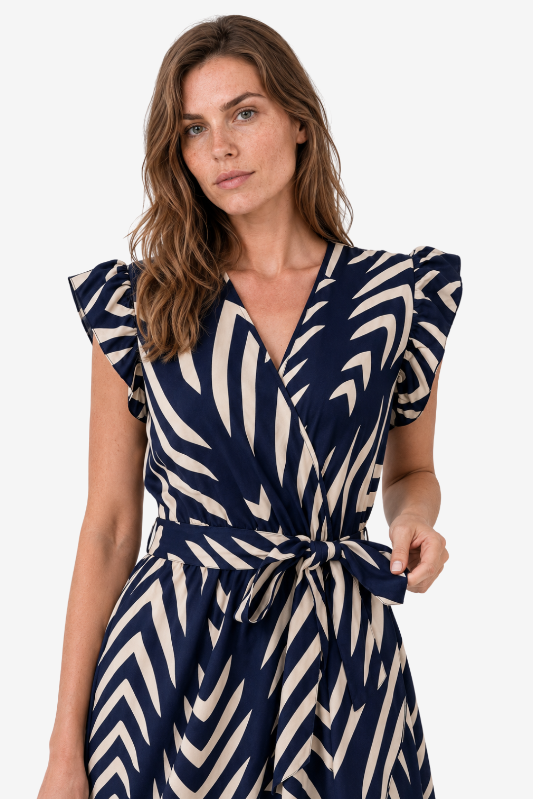 VALERIQUE | Robe Portefeuille Courte à Motif pour Femme – Manches Volantées